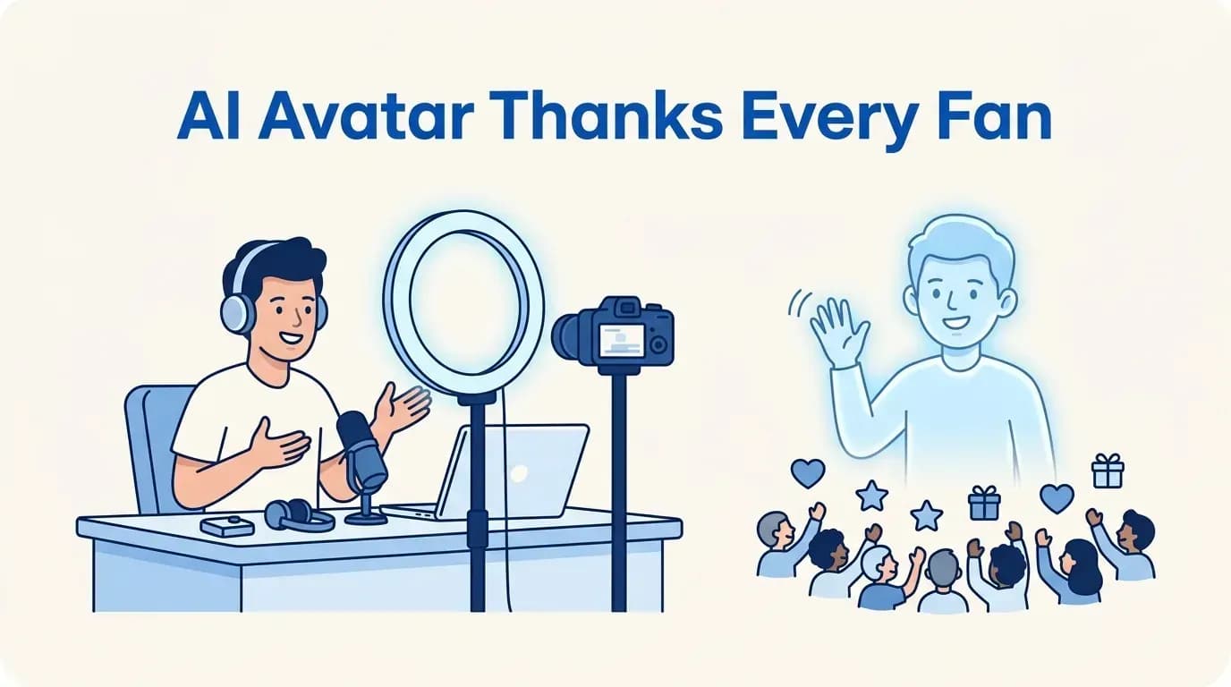 An AI avatar of a creator thanking fans who send gifts during a live stream