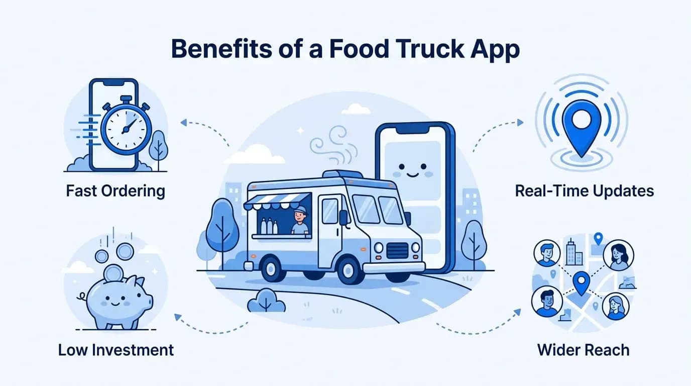 Benefits of a food truck app: fast ordering, low investment, real-time updates and wider reach