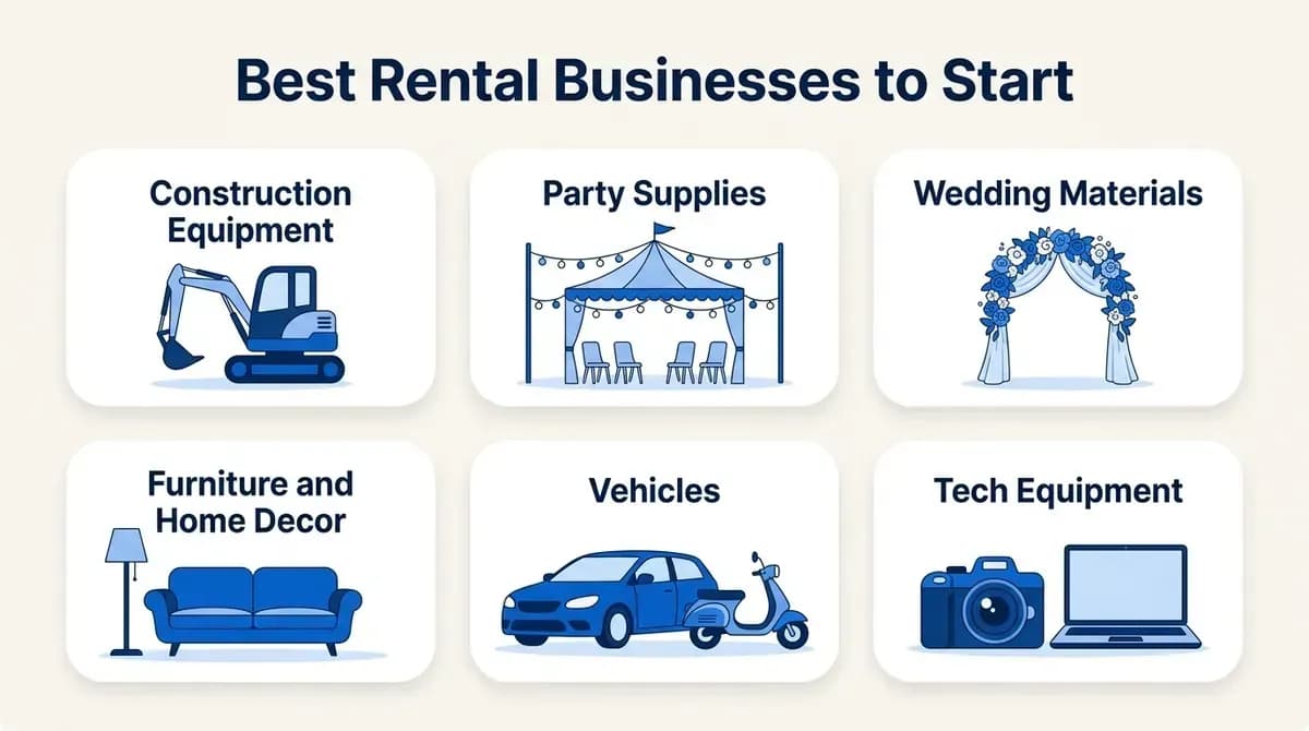 Best rental businesses to start: construction equipment, party supplies, wedding materials, furniture and home decor, vehicles and tech equipment