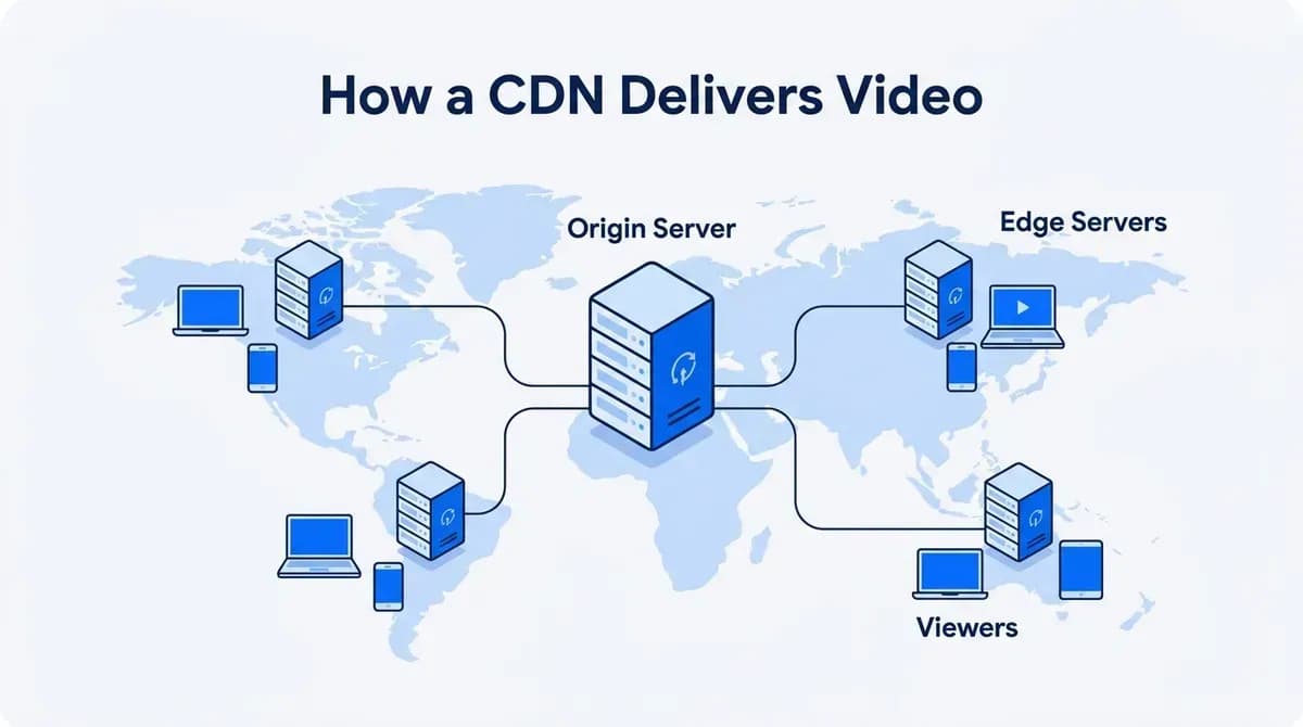 How a CDN delivers video: the origin server sends segments to edge servers close to viewers