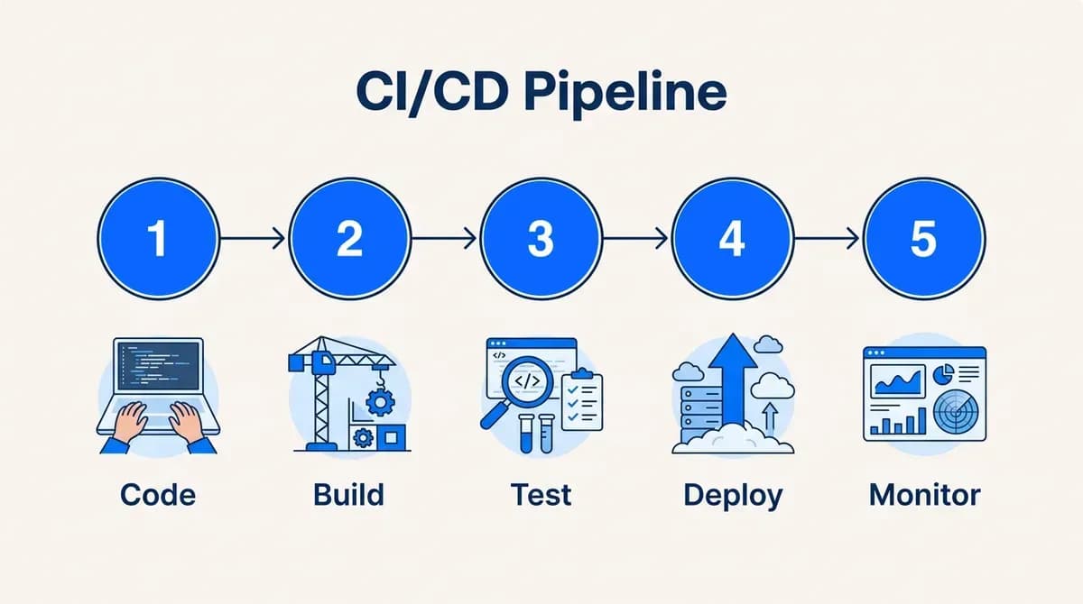 CI/CD pipeline in five steps: code, build, test, deploy and monitor