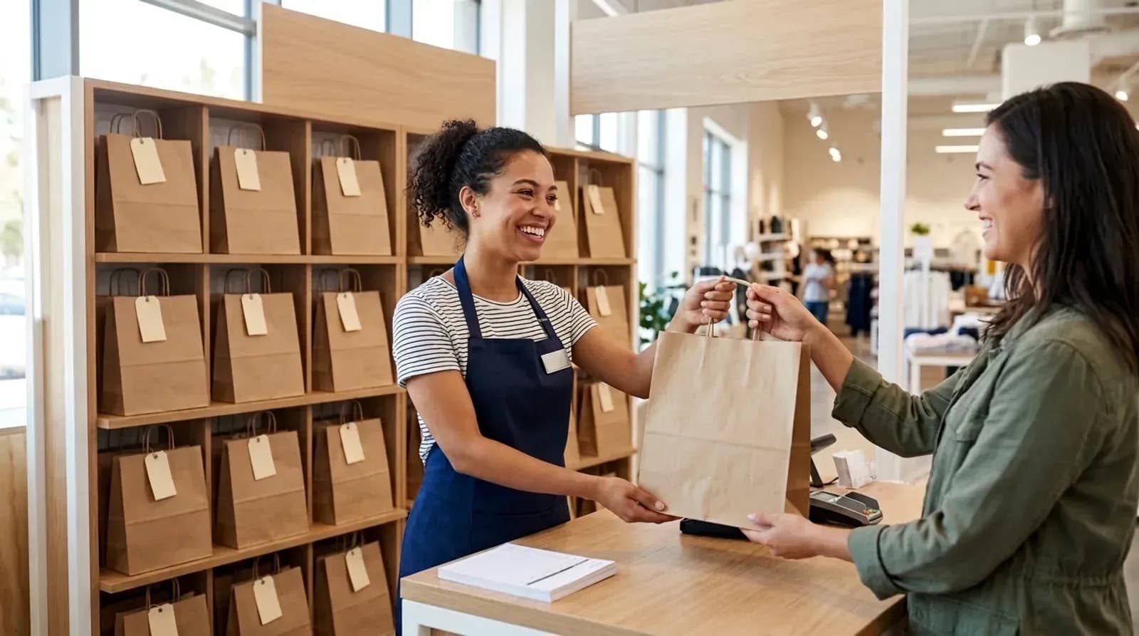 Store associate handing a click-and-collect order to a customer