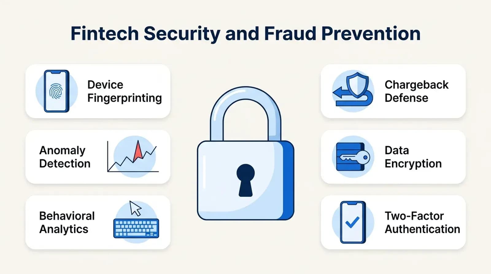Fintech security and fraud prevention: device fingerprinting, anomaly detection, behavioral analytics, chargeback defense, encryption and two-factor authentication