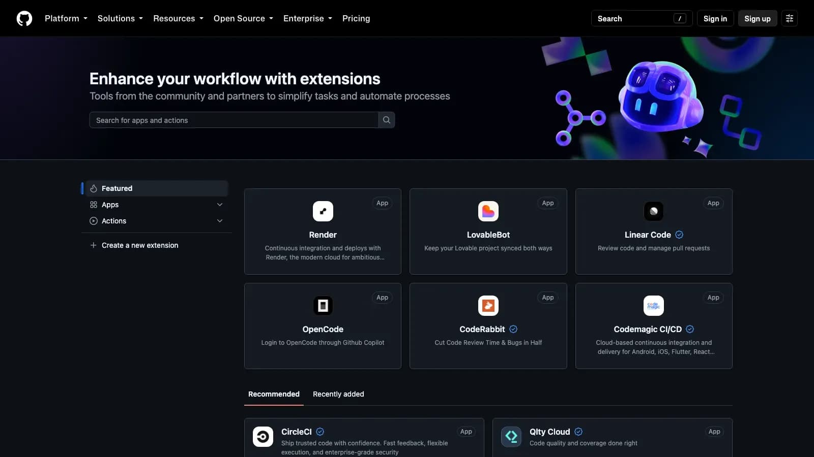 GitHub Marketplace, where developers find tools and integrations for their GitHub workflow