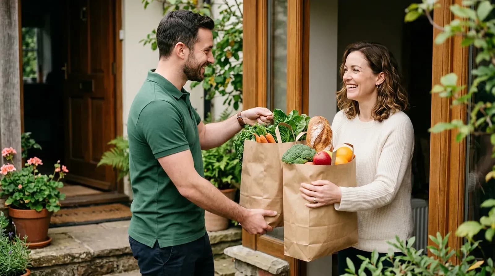 Grocery delivery handed over at a customer's front door