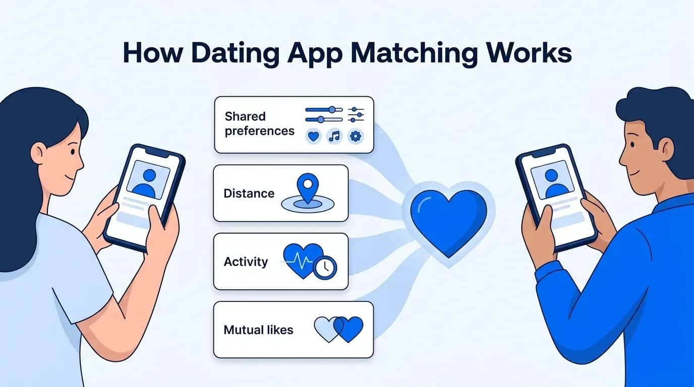 How dating app matching works: shared preferences, distance, activity and mutual likes