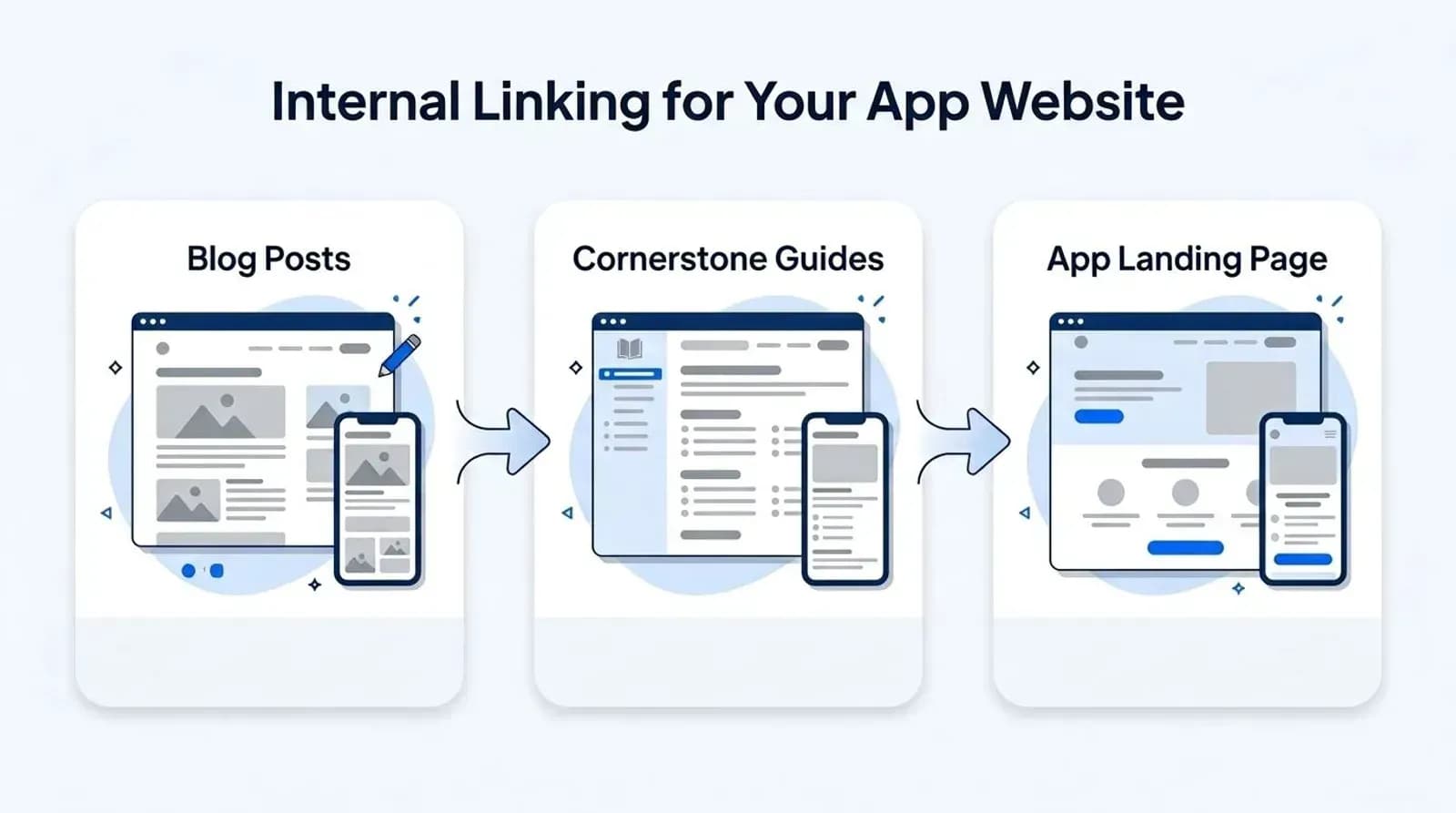 Internal linking: blog posts to cornerstone guides to your app landing page
