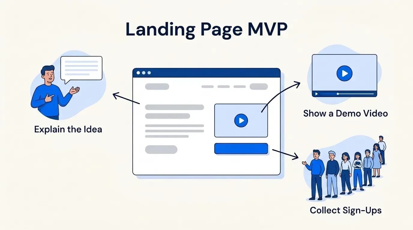 Landing page MVP: explain the idea, show a demo video and collect sign-ups