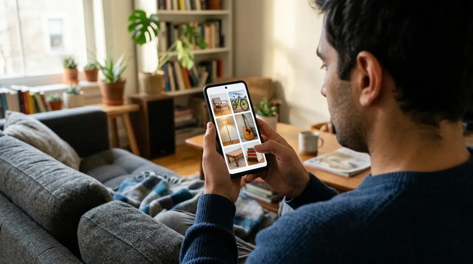 Man browsing a classifieds app on his phone