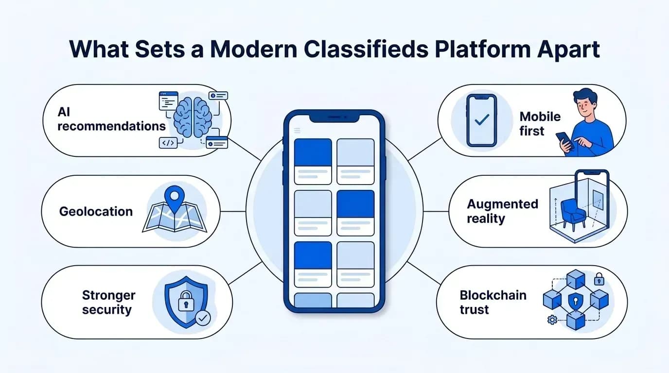 What sets a modern classifieds platform apart: AI recommendations, geolocation, security, mobile first, AR and blockchain