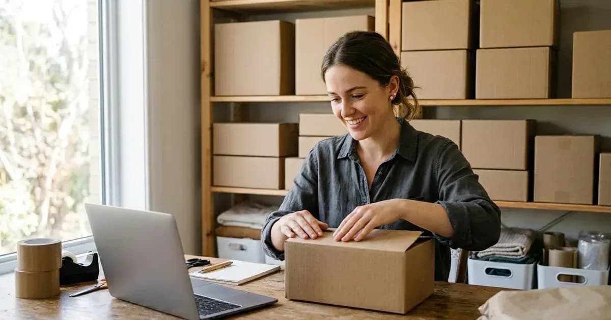 Ein Onlinehändler packt eine Kundenbestellung in einen Karton