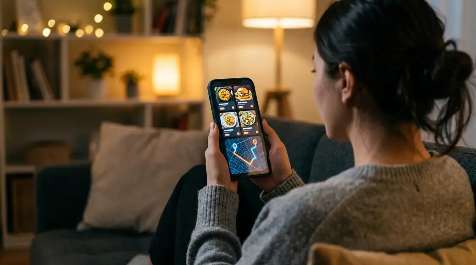 Person ordering food on a delivery app on a smartphone