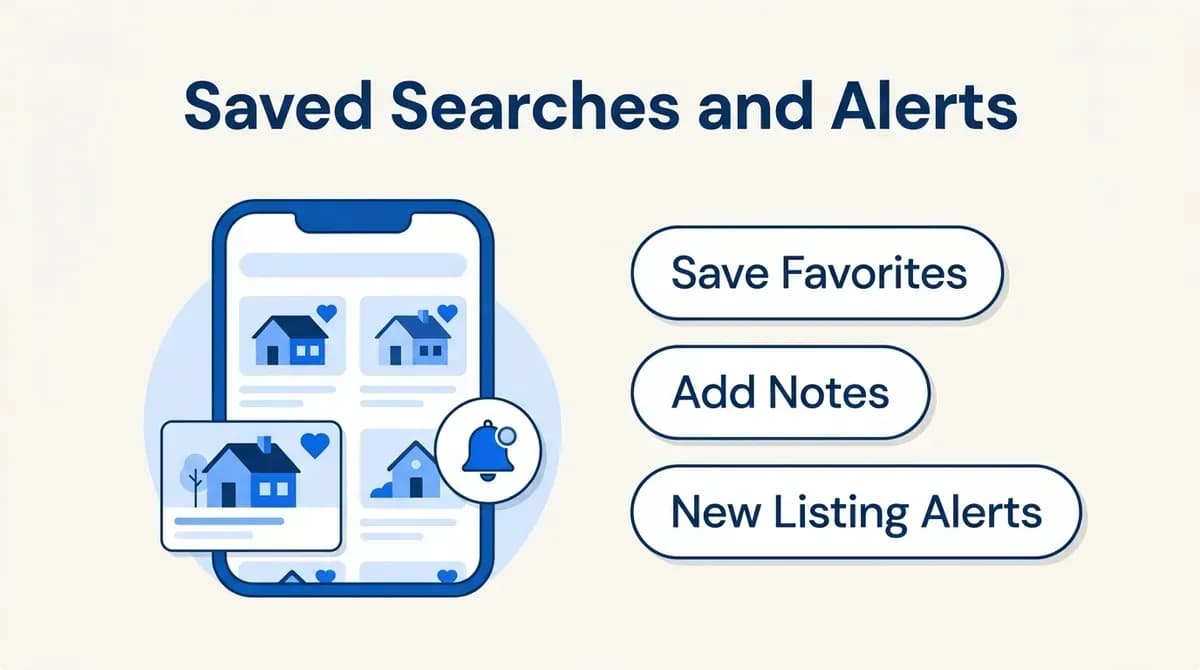 Saved searches and alerts: save favorites, add notes and get new listing alerts