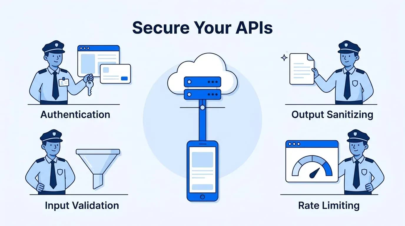 Secure your APIs: authentication, input validation, output sanitizing and rate limiting