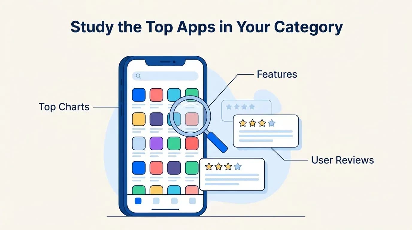 Study the top apps in your category: top charts, features and user reviews