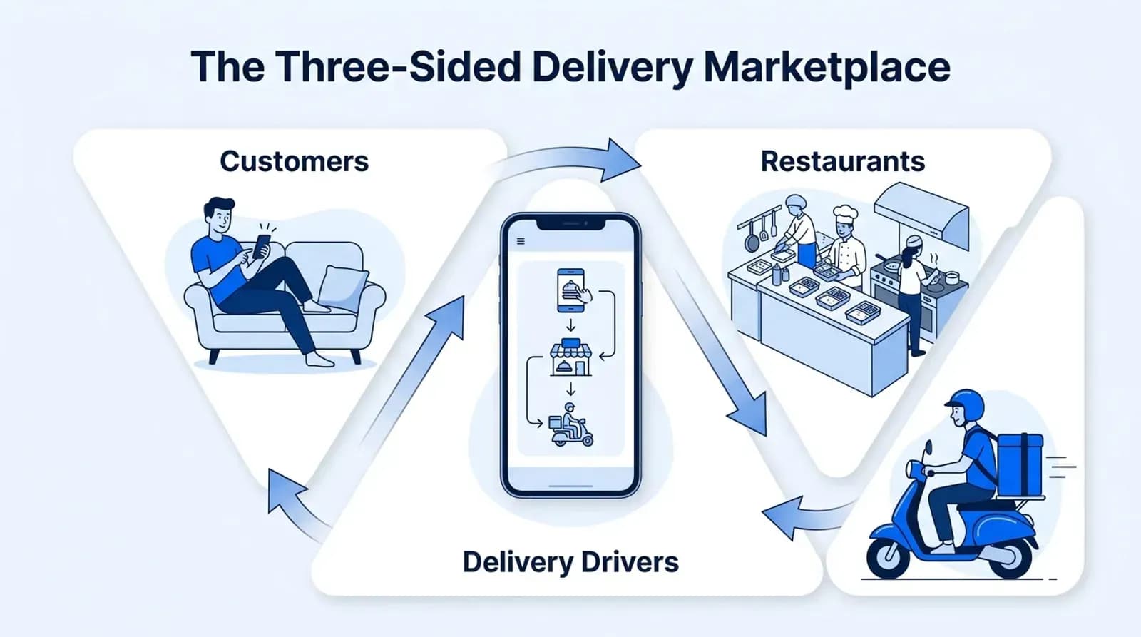 The three-sided delivery marketplace: customers, restaurants and delivery drivers