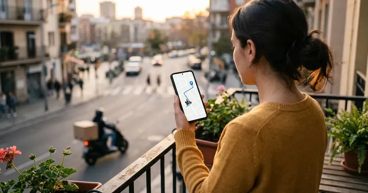 Kunde verfolgt eine Lieferung auf der Karte im Smartphone, während der Fahrer ankommt