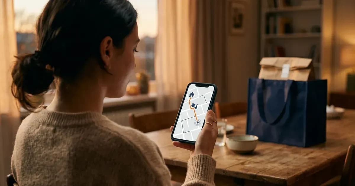 Ein Kunde verfolgt eine Essenslieferung auf einer Karte im Smartphone