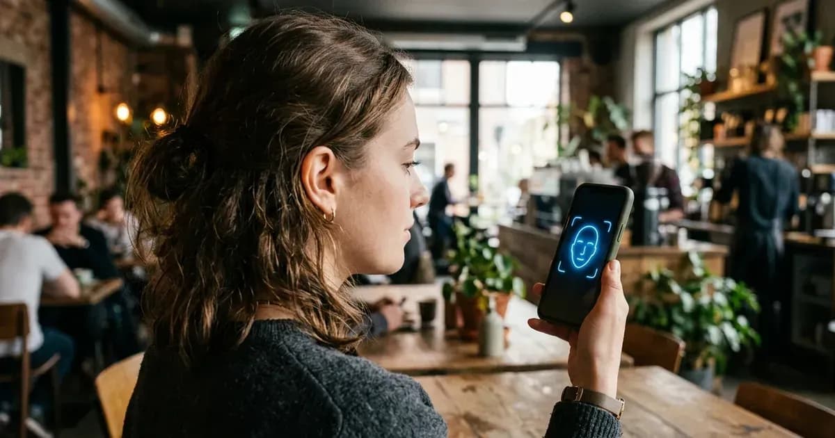 Woman unlocking an app on her smartphone with face recognition