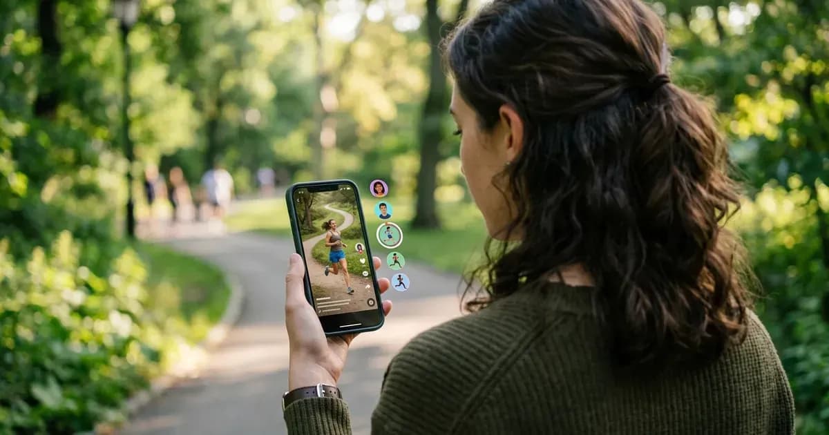 Un utilisateur regarde une vidéo courte dans une app communautaire dédiée à la course à pied