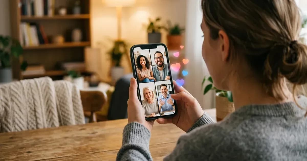 Une spectatrice regarde sur son téléphone un live avec quatre invités