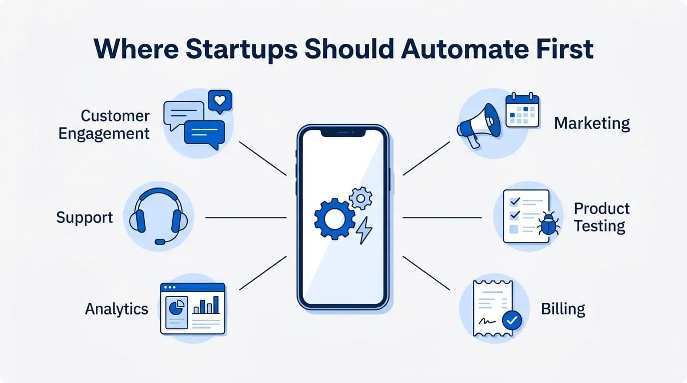 Where startups should automate first: customer engagement, marketing, product testing, billing, analytics and support