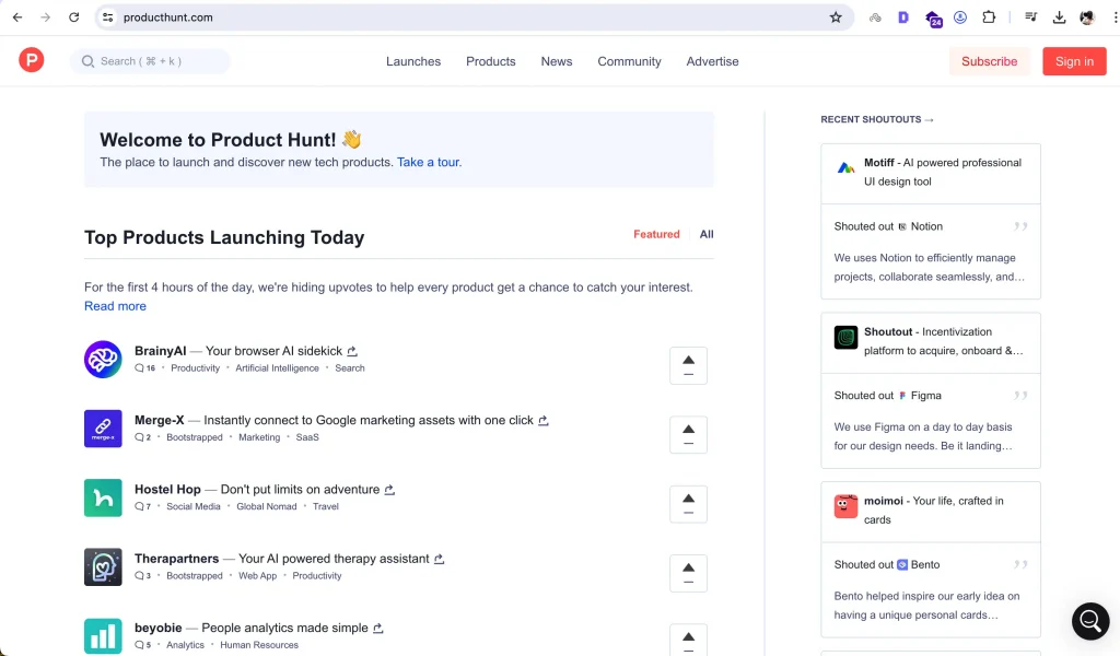 Launch using producthunt