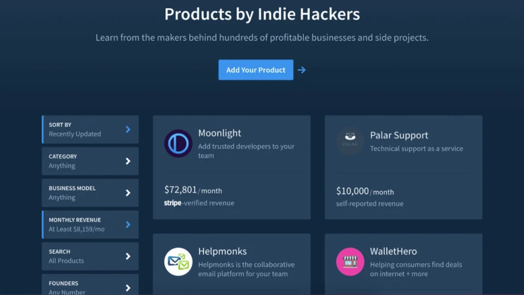 Products by Indie hackers